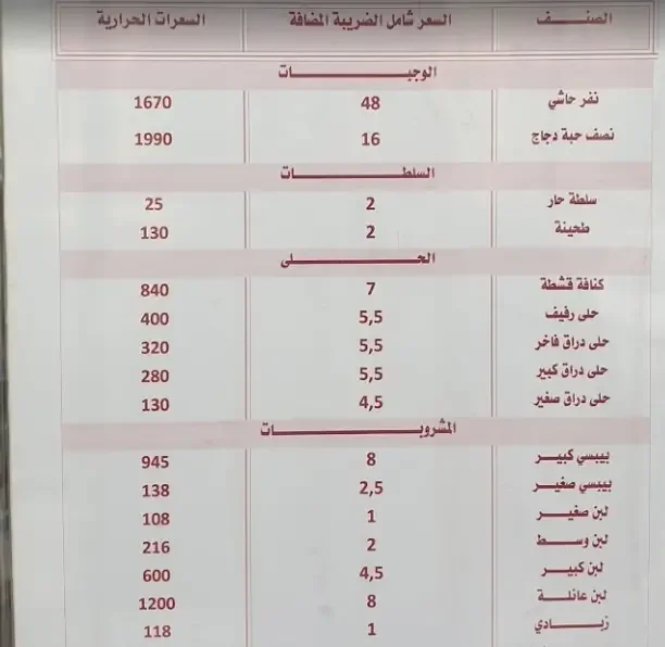 منيو مطعم مضغوط تهامه بالخرج