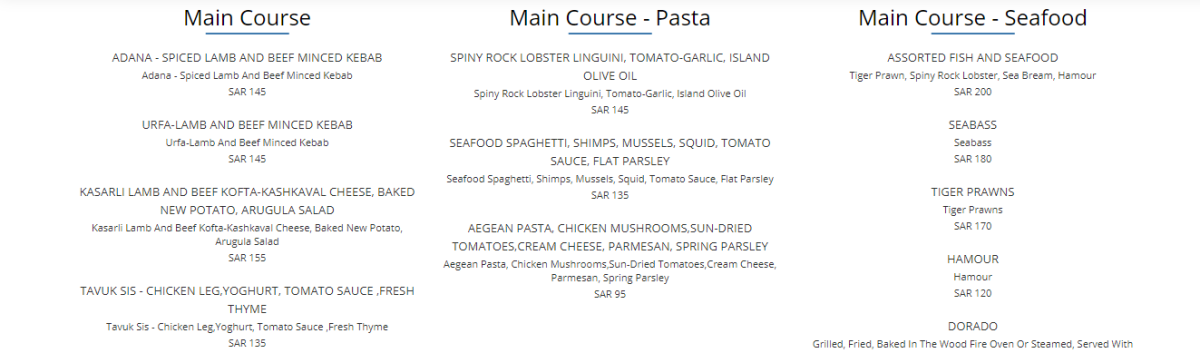 Azure Restaurant Menu