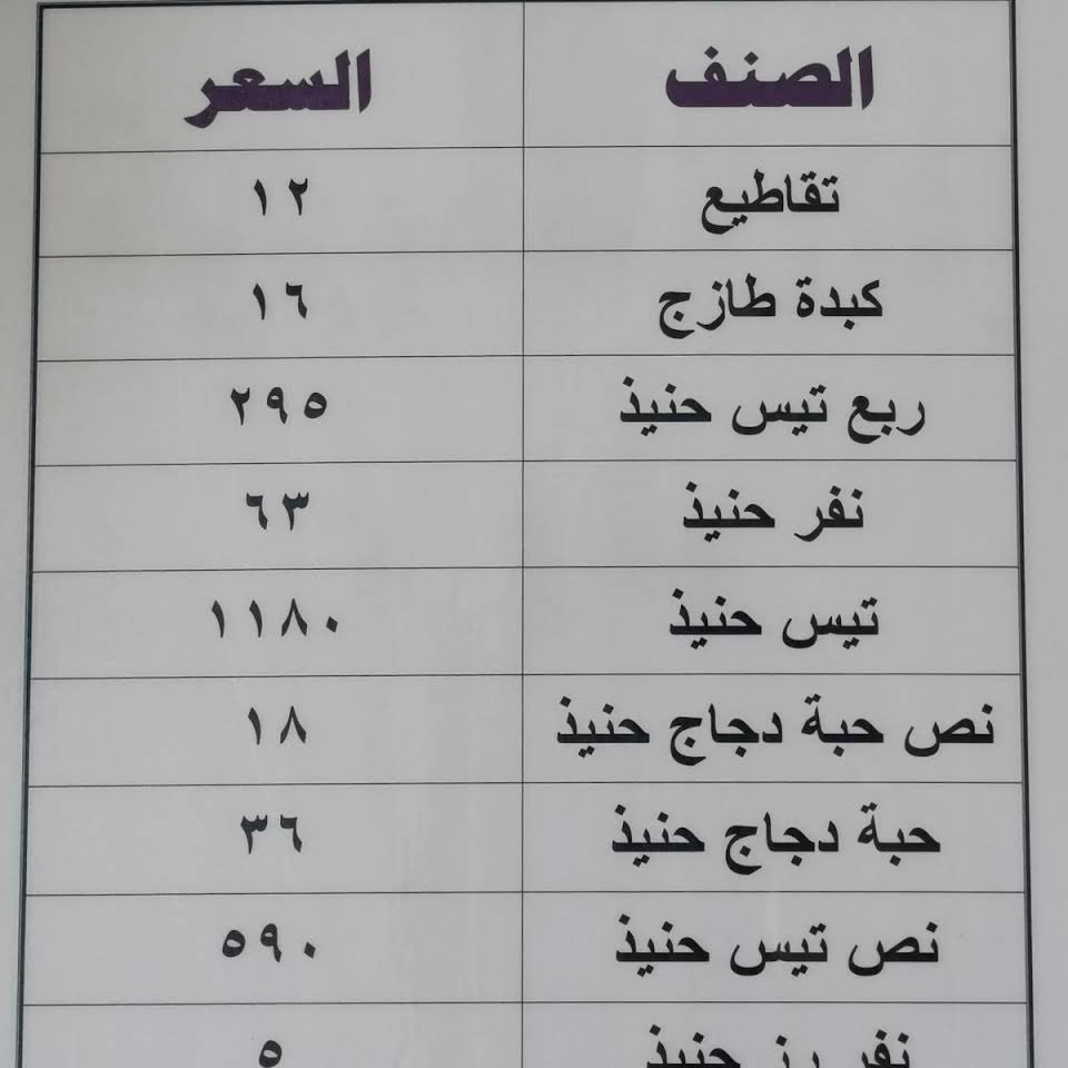 HENIZ EL GANOUB MENU