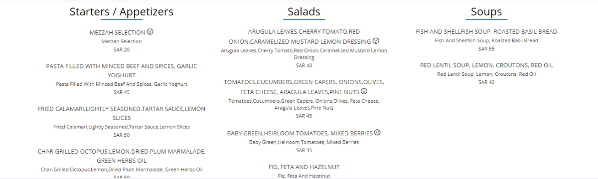 Azure Restaurant Menu