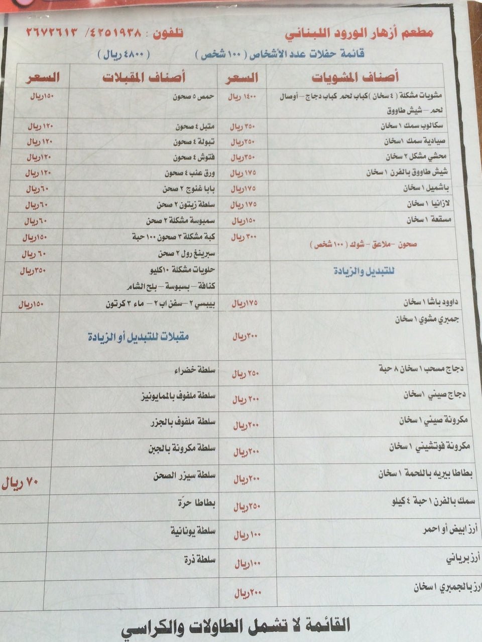 ezhar elworod el bnany resturant menu