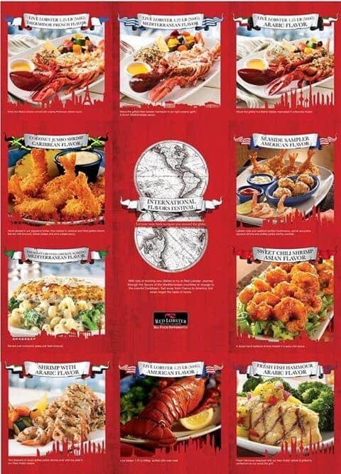 Red Lobster resturant menu