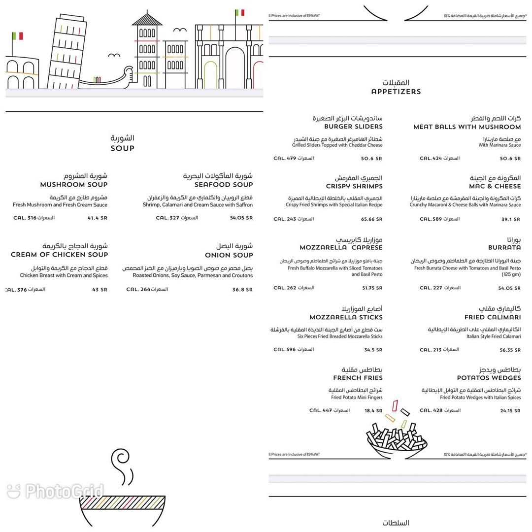 Bellissimo resturant menu