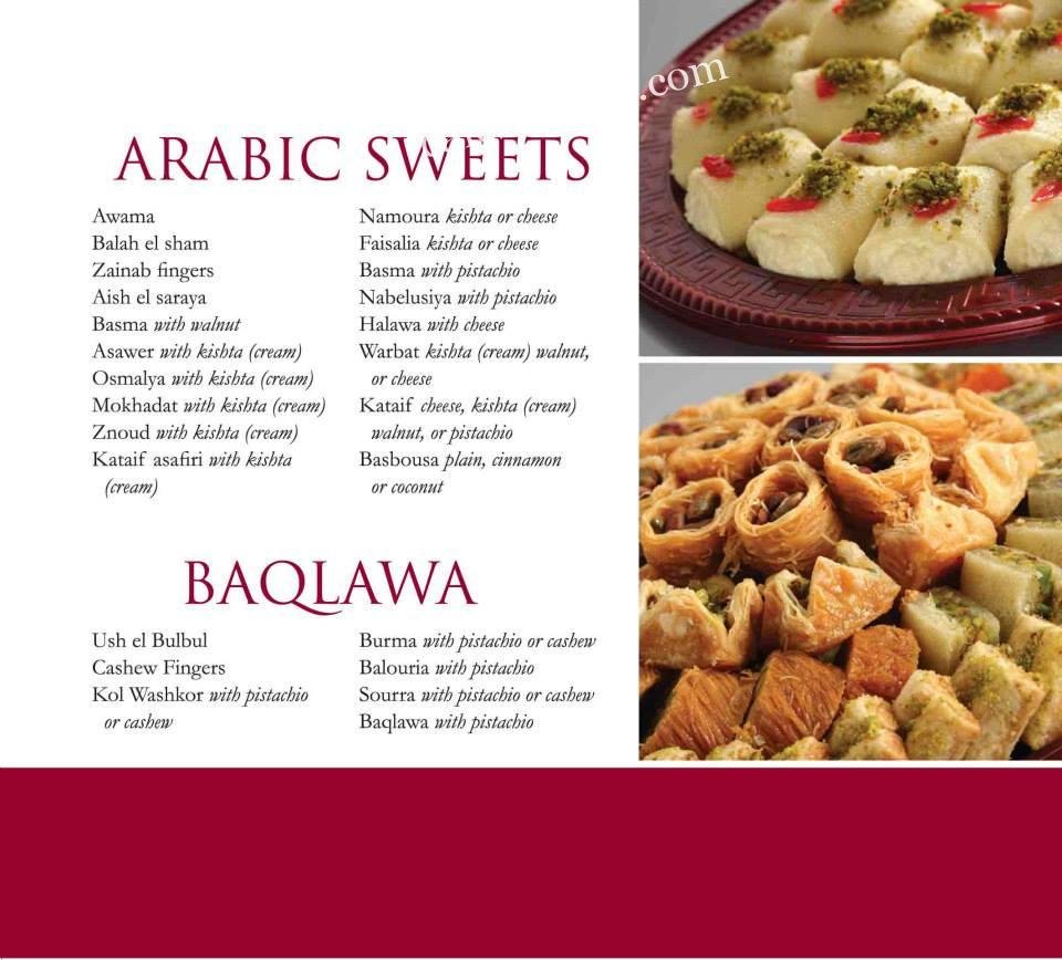 Diplomat Sweets menu